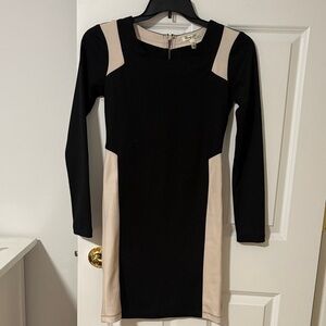 Elegant Black and Cream Long Sleeve Dress